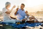 Retired couple drinking wine