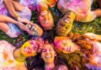 Friends celebrating Holi