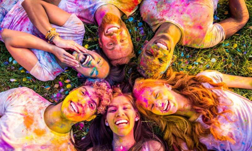 Friends celebrating Holi