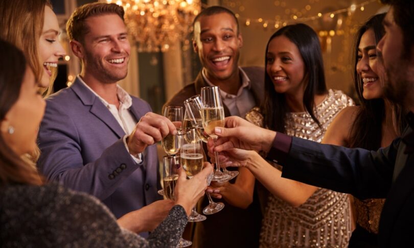 Friends making toasts around the world