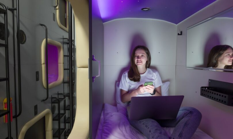 Woman in sleep pod